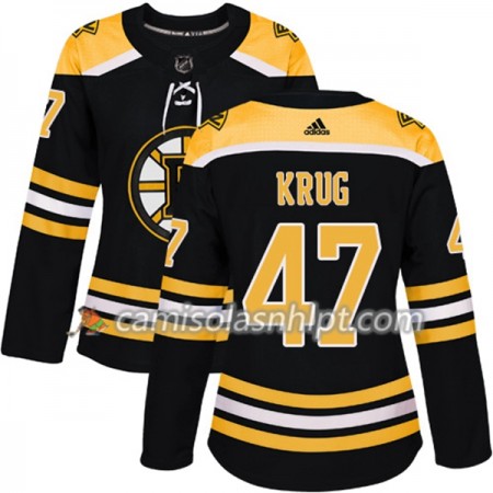 Camisola Boston Bruins Torey Krug 47 Adidas 2017-2018 Preto Authentic - Mulher